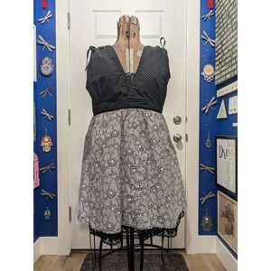Custom Rockabilly Fit & Flare Dress Black White Polka Dot Floral Swing Dress XL